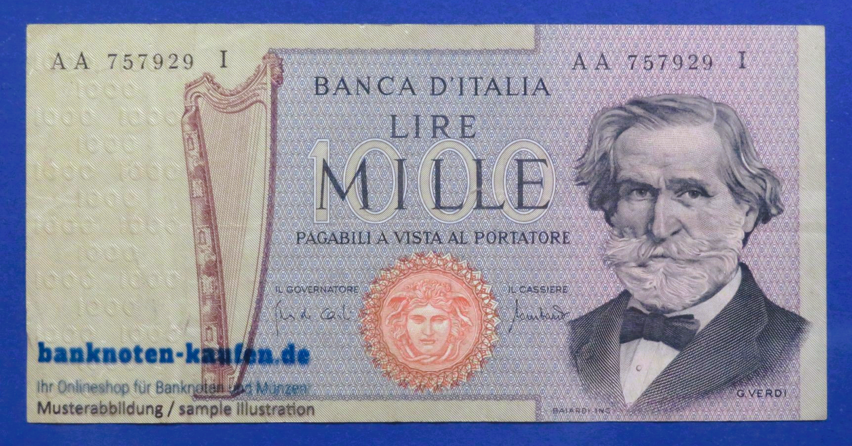 Italy - 1,000 Lire, 1969, circulated (USED / VF), P-101a