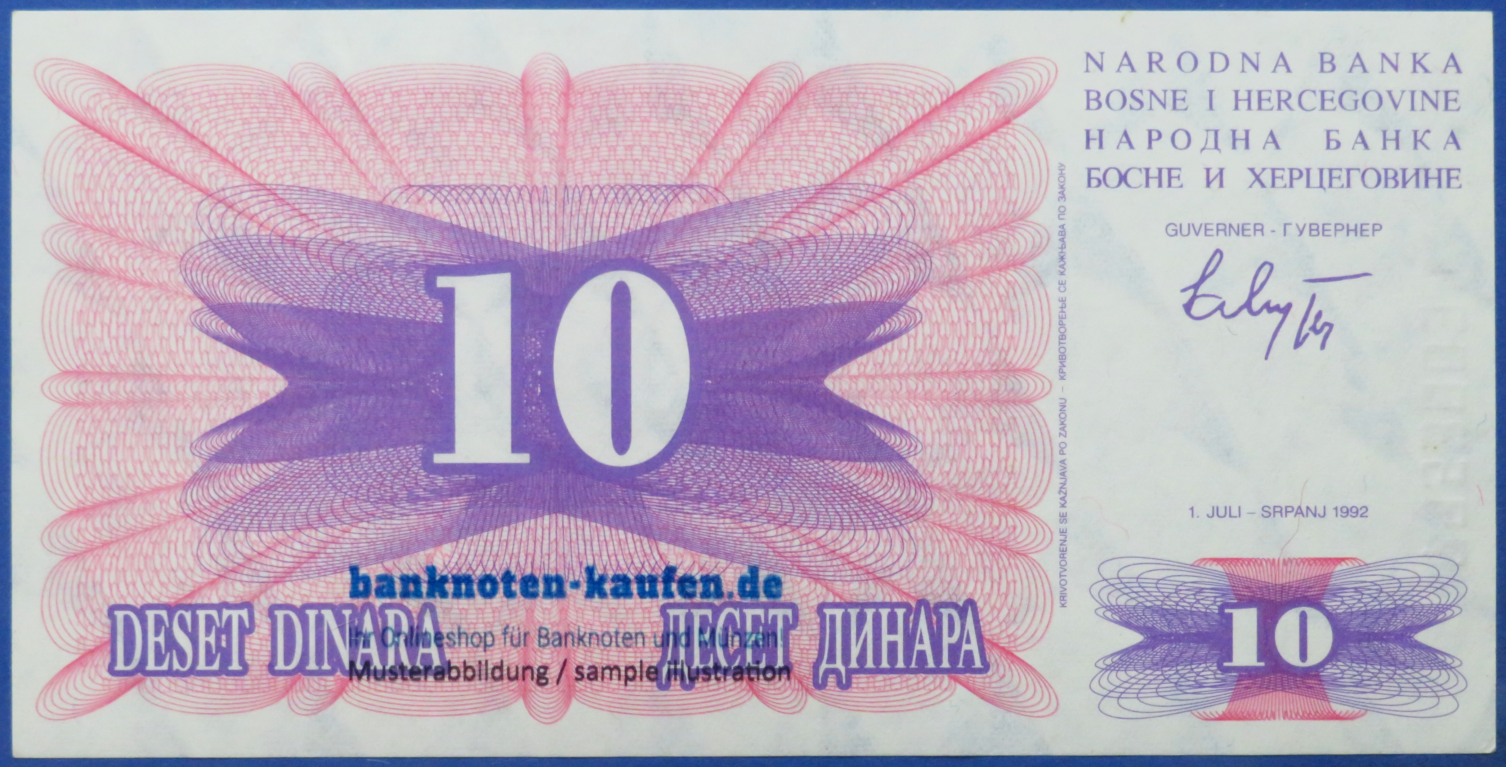 Bosnien Herzegowina, 10 Dinara, 1992, fast kassenfrisch (AU), P-10a