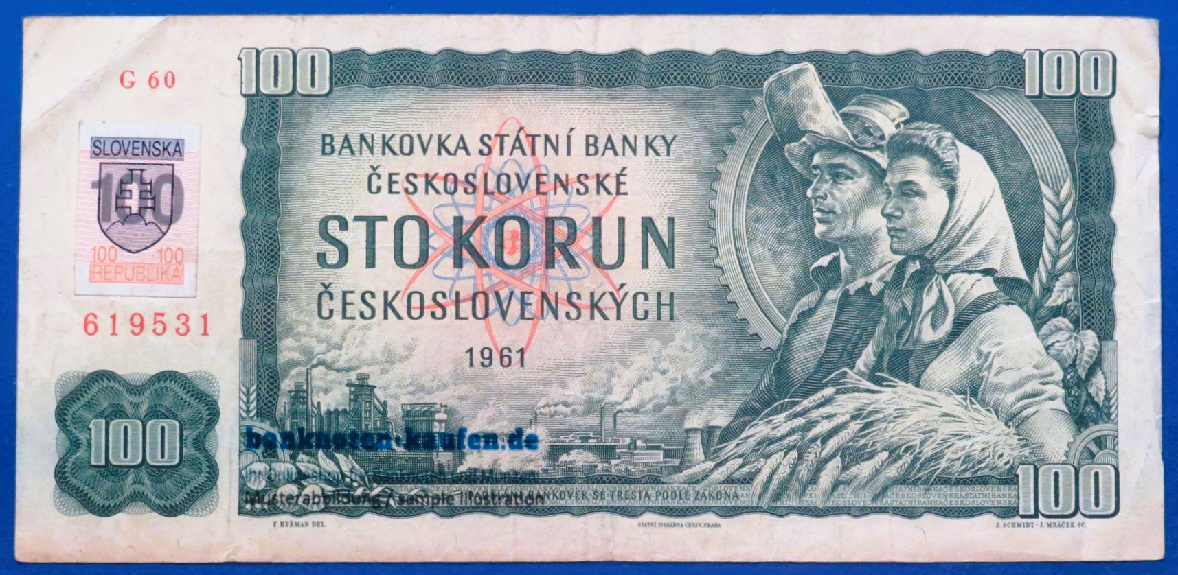 Slowakei, 100 Korun, 1961/1993, gebraucht (USED / VF-), P-17c