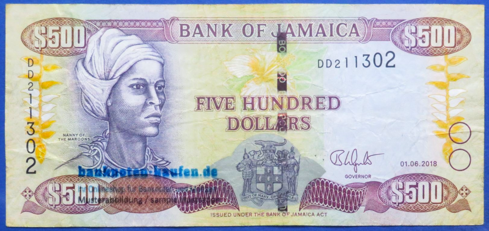 Jamaika, 500 Dollars, 2018, gebraucht (USED / F), P-85l