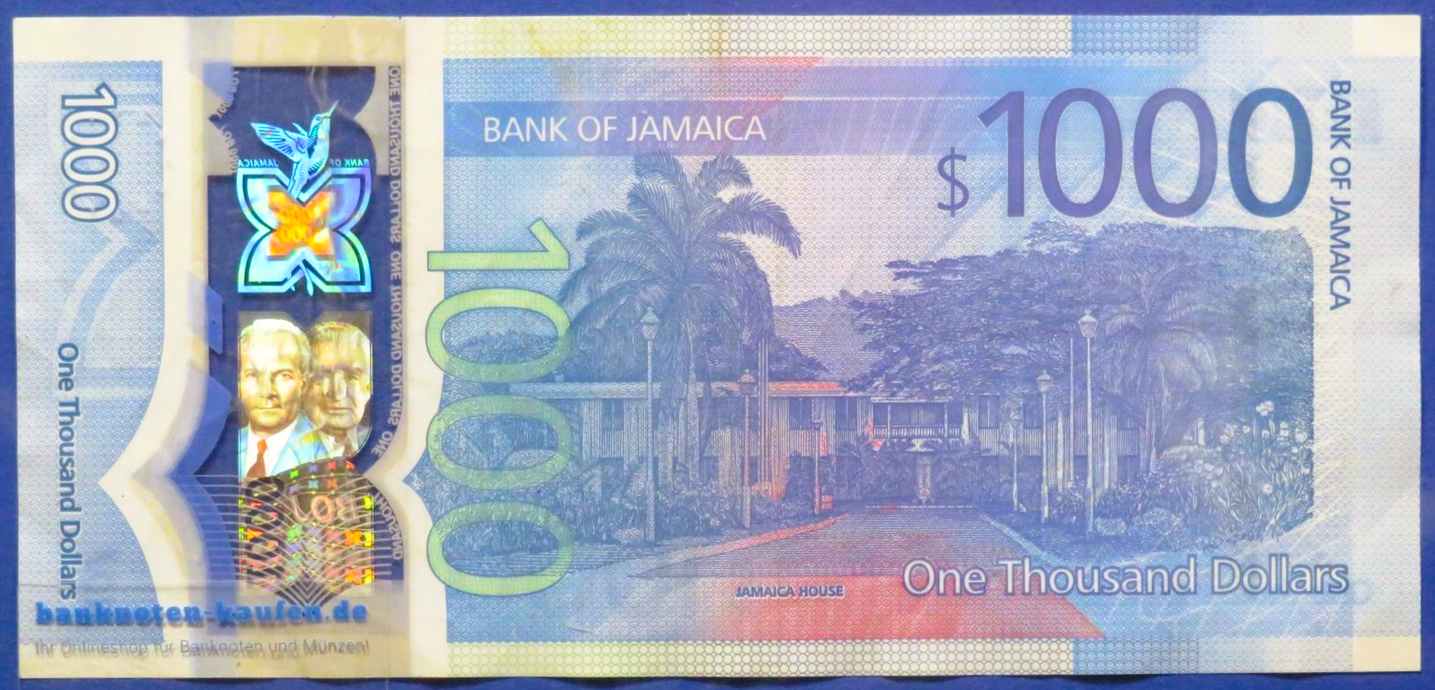 Jamaika, 1.000 Dollars, 2022, gebraucht (USED / F), Polymer, Gedenkausgabe, P-99a