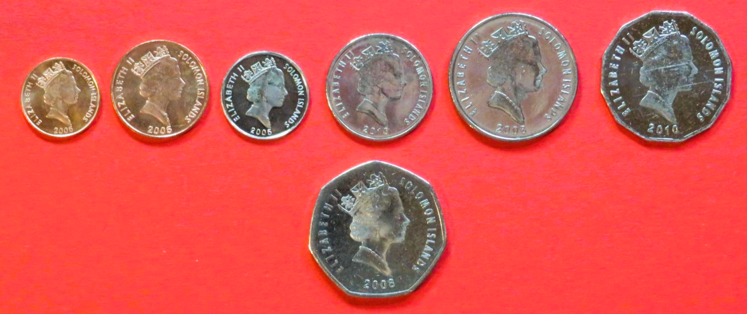 Solomon Islands, 1/2/5/10/20/50 Cents + 1 Dollar, 2005-2011 uncirculated (unc)