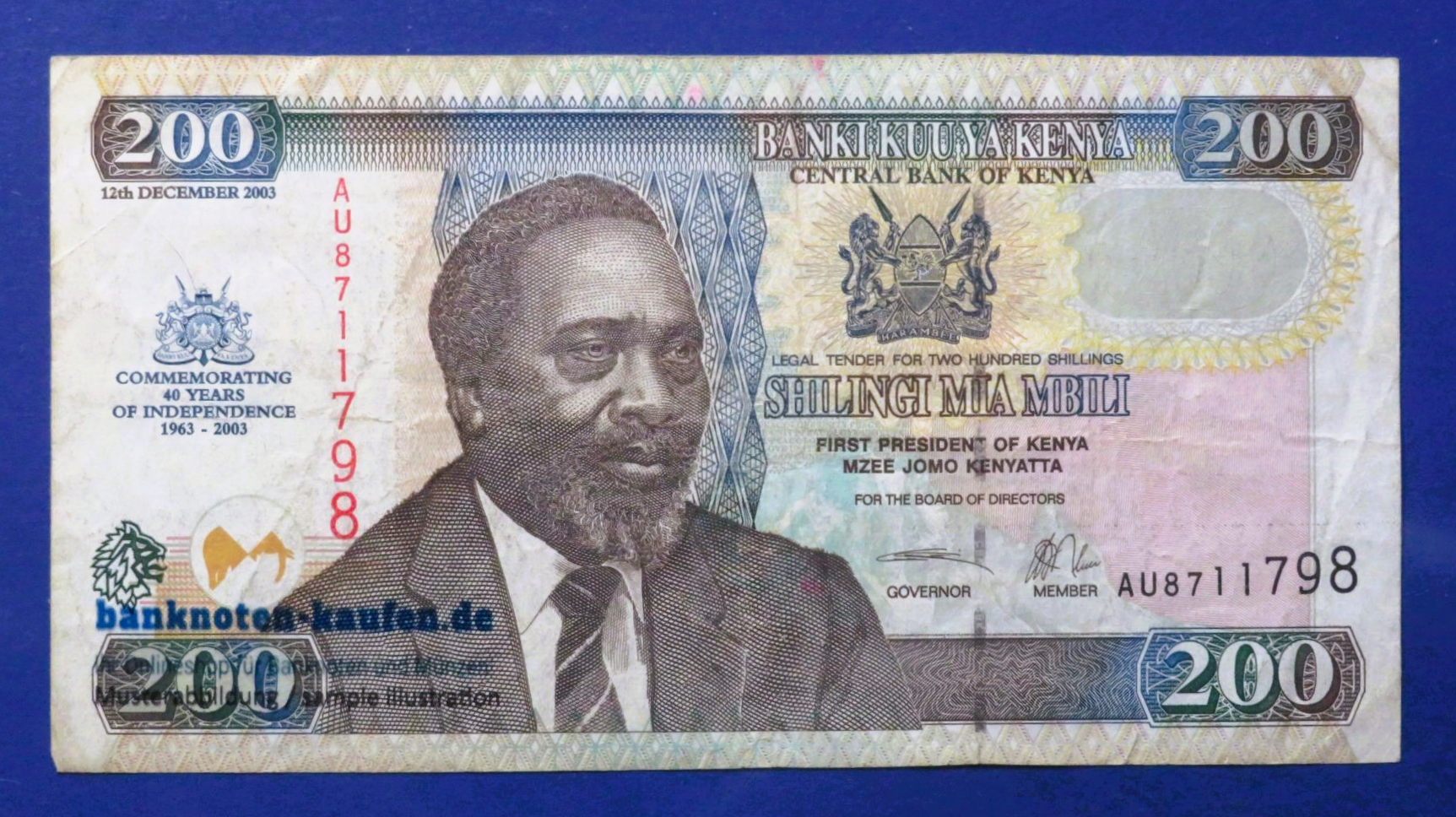 Kenia, 200 Shillings, 2003, gebraucht (USED / VF), Gedenkausgabe, P-46