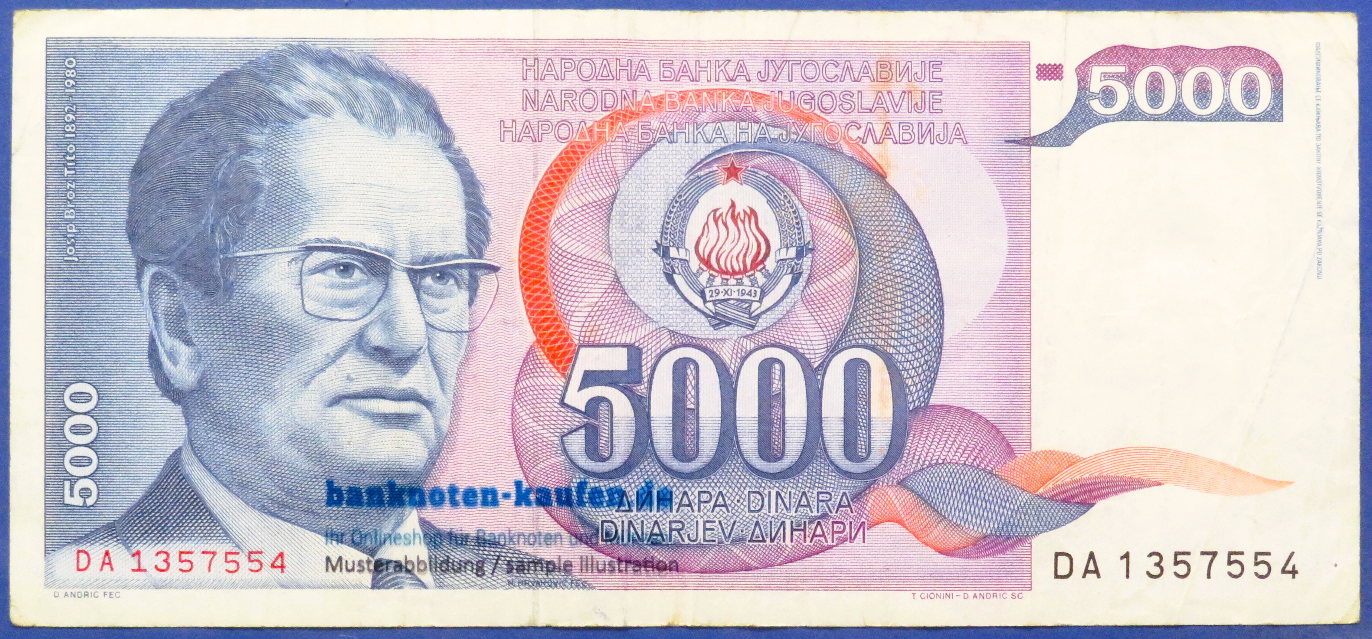 Jugoslawien, 5.000 Dinara, 1985, gebraucht (USED / VF), P-93a
