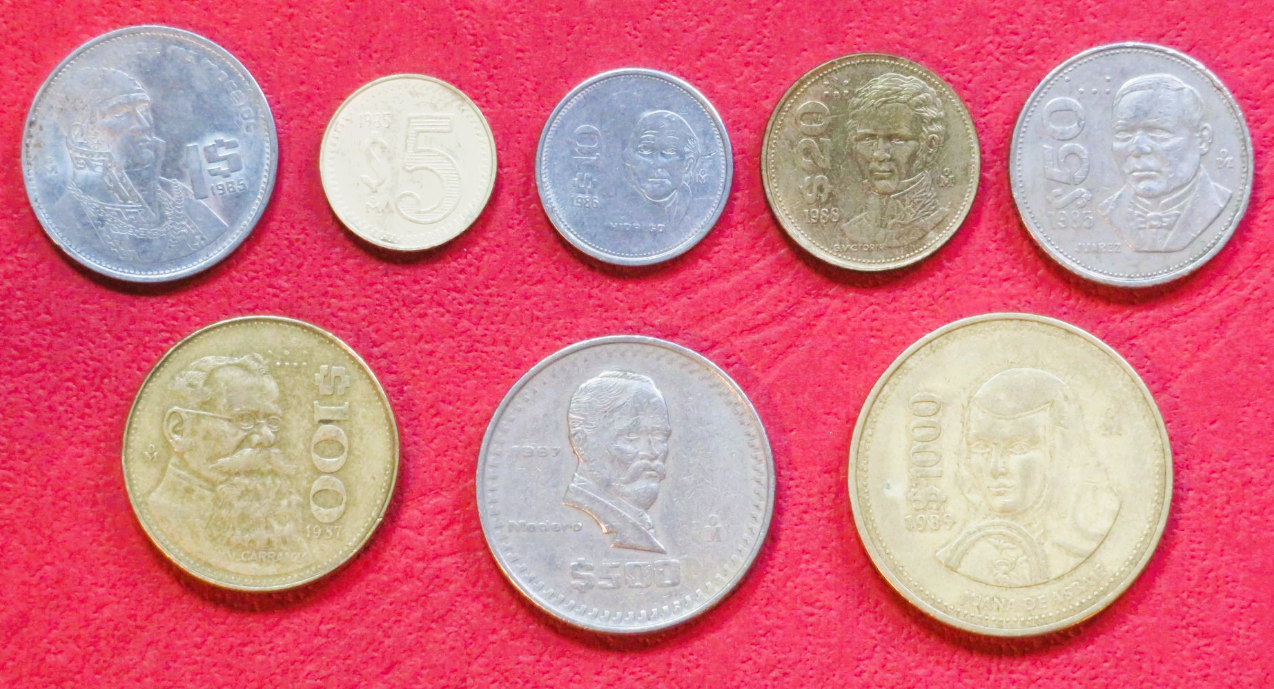 Mexiko - Set 4: Lot 8 Münzen, 1-1.000 Pesos, 1983-1992, gebraucht (USED / ss)