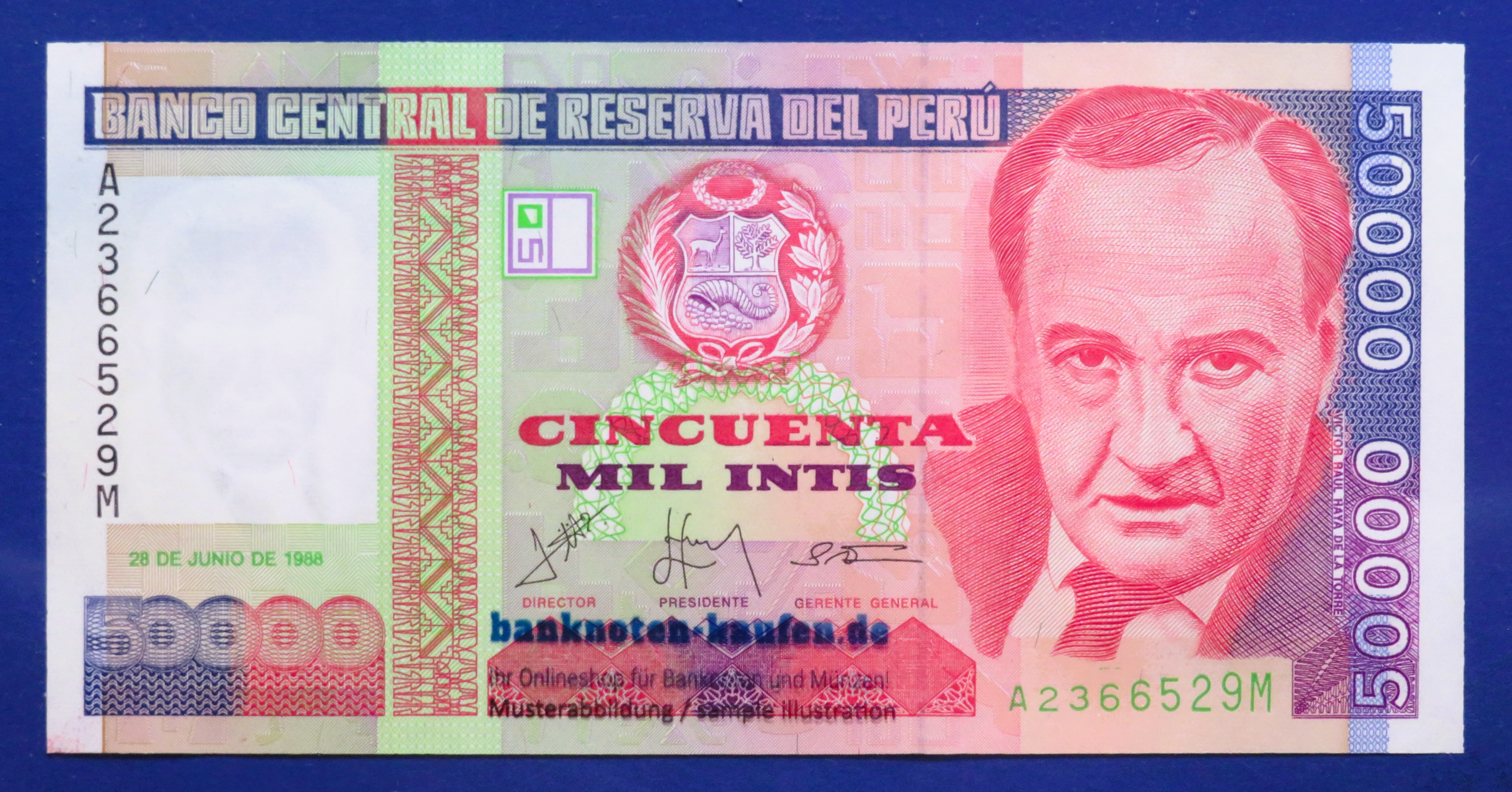 Peru - 50,000 Intis, 1988, uncirculated (UNC), P-142
