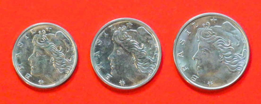 Brasilien: 10/20/50 Centavos, 1974-79, gebraucht (used / ss)