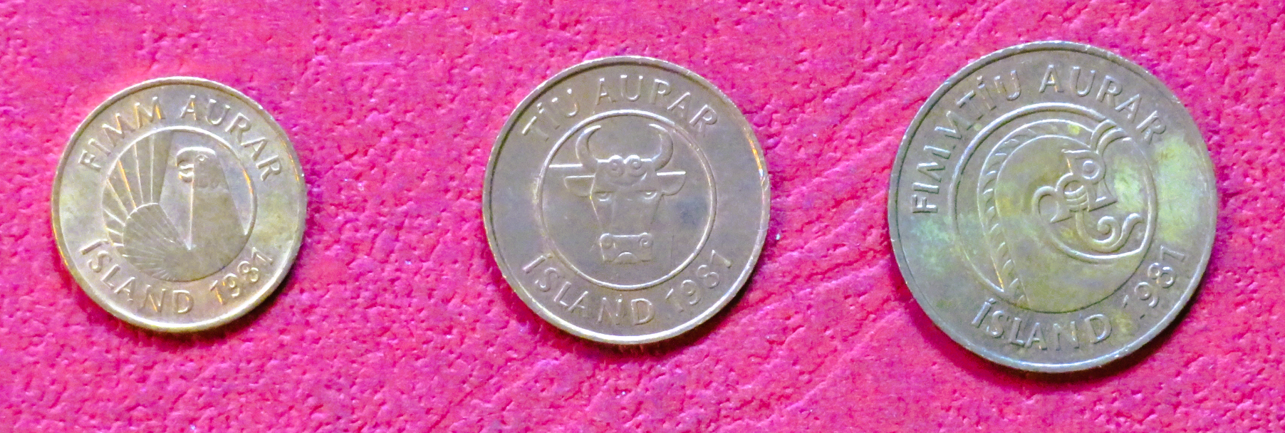 Iceland - Set 2: set of 3 coins, 5-50 Aurar, 1981, circulated (USED / vf)