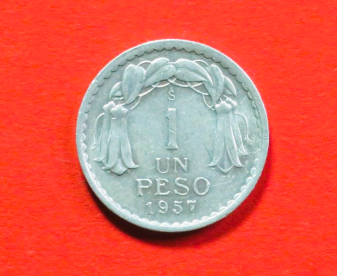 Chile: 1 Peso, 1954-1958, gebraucht (used / ss), # 25a
