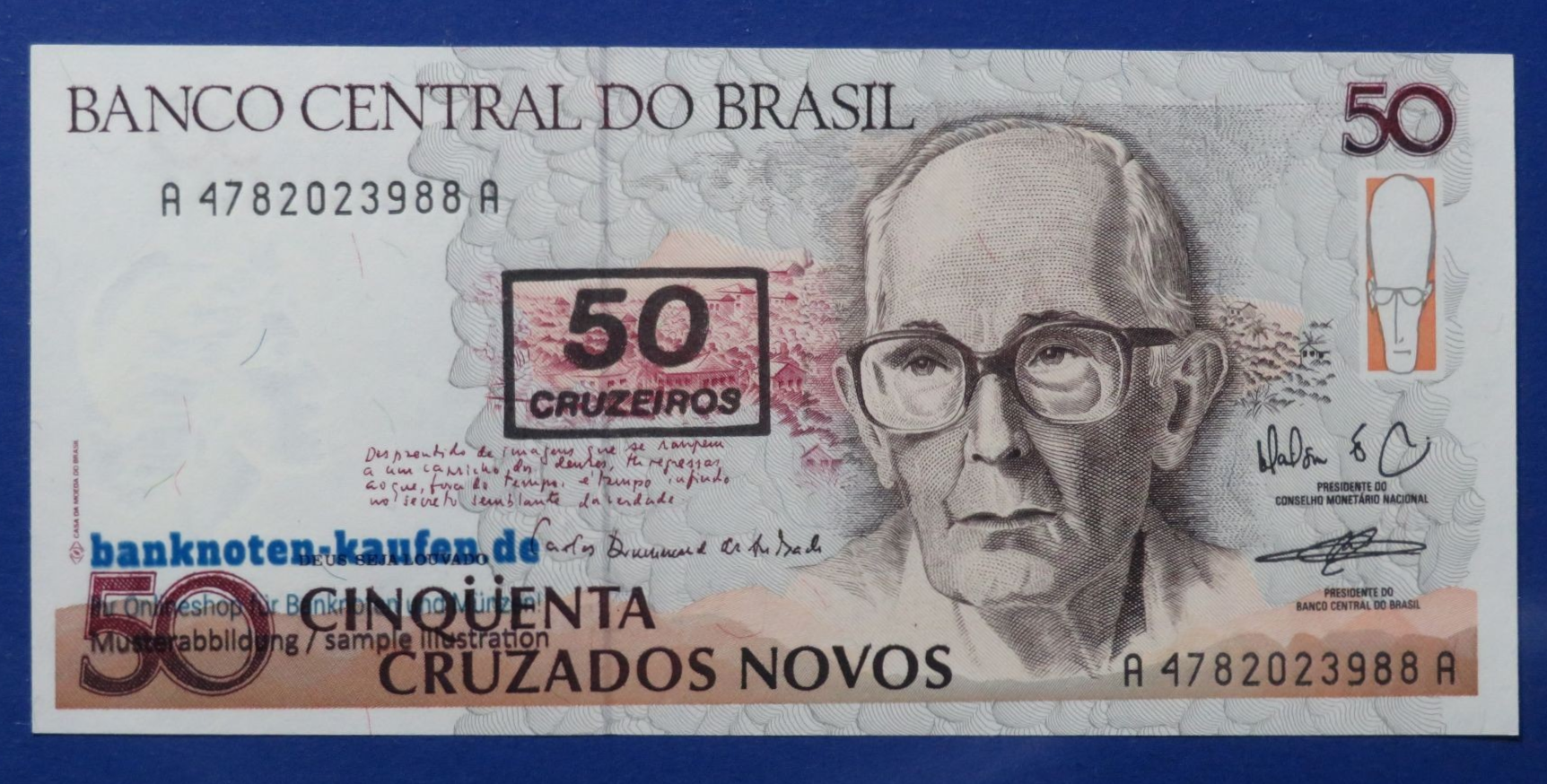Brazil, 50 Cruzeiros on 50 Cruzados Novos (Ovpt.), 1990ND, uncirculated (UNC), P-223