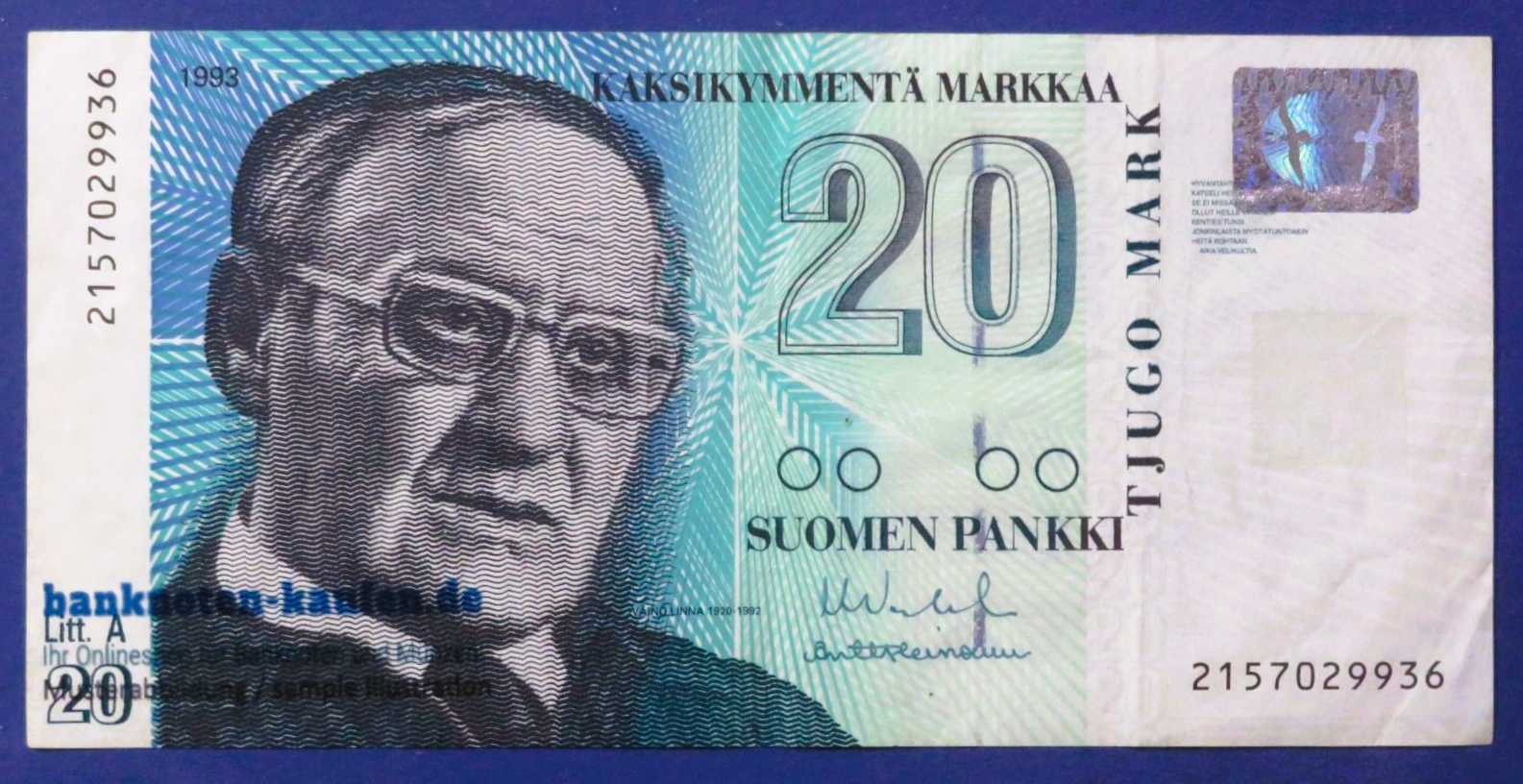 Finland, 20 Markkaa, 1993 (1997), circulated (USED / VF+), P-123
