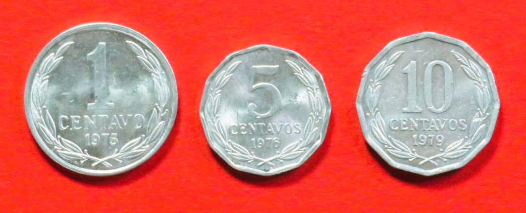 Chile - Set 4:  1/5/10 Centavos, 1975-1979, gebraucht (used / ss), # 50, 51a, 52a