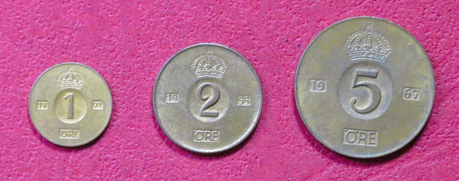 Sweden - Set 3: set 3 coins, 1-5 Öre, 1952-1971, circulated (USED / vf)