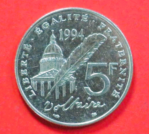 Frankreich:  5 Francs, 1994, gebraucht (used / ss), Gedenkausgabe, # 337