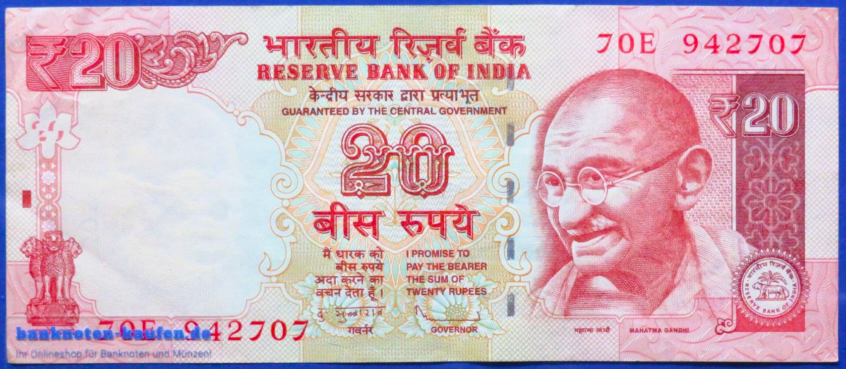 Indien, 20 Rupien, 2013, gebraucht (USED / VF+), P-103