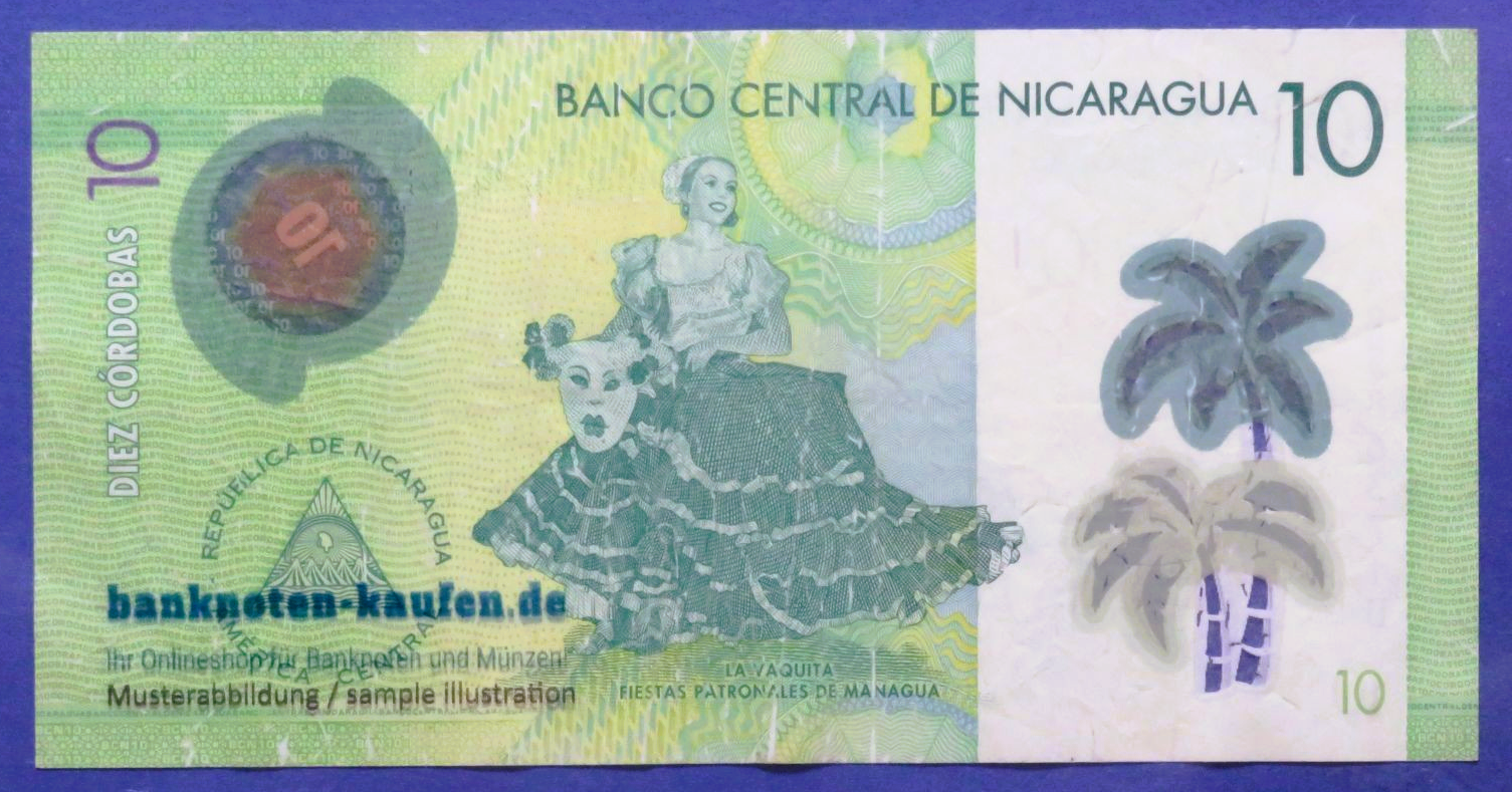 Nicaragua, 10 Cordobas, 2022, gebraucht (USED / F), Polymer, P-209c