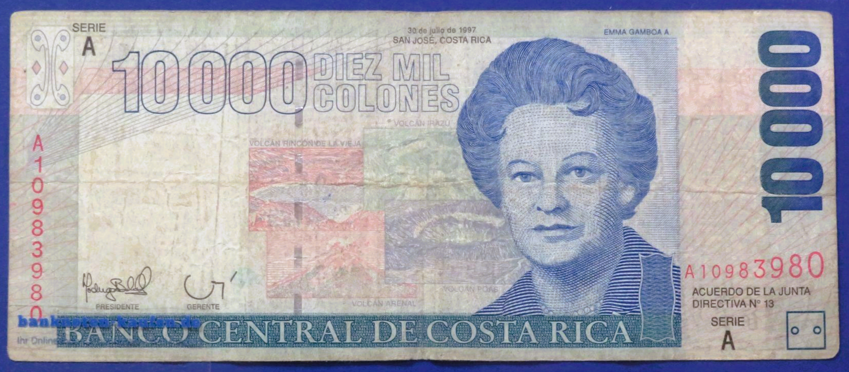 Costa Rica - 10,000 Colones, 1997, circulated (USED / VG), P-267a
