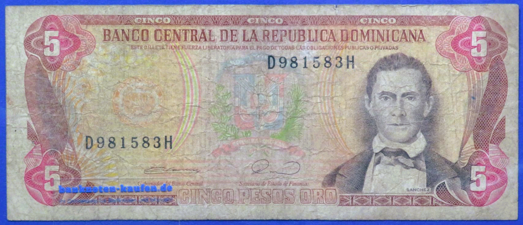 Dominikanische Republik, 5 Pesos oro, 1990, gebraucht (USED / VG), P-131