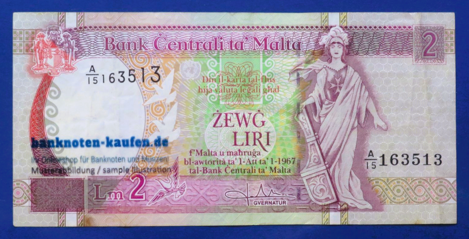 Malta, 2 Liri, L.1967 (1994), gebraucht (USED / VF), P-45b