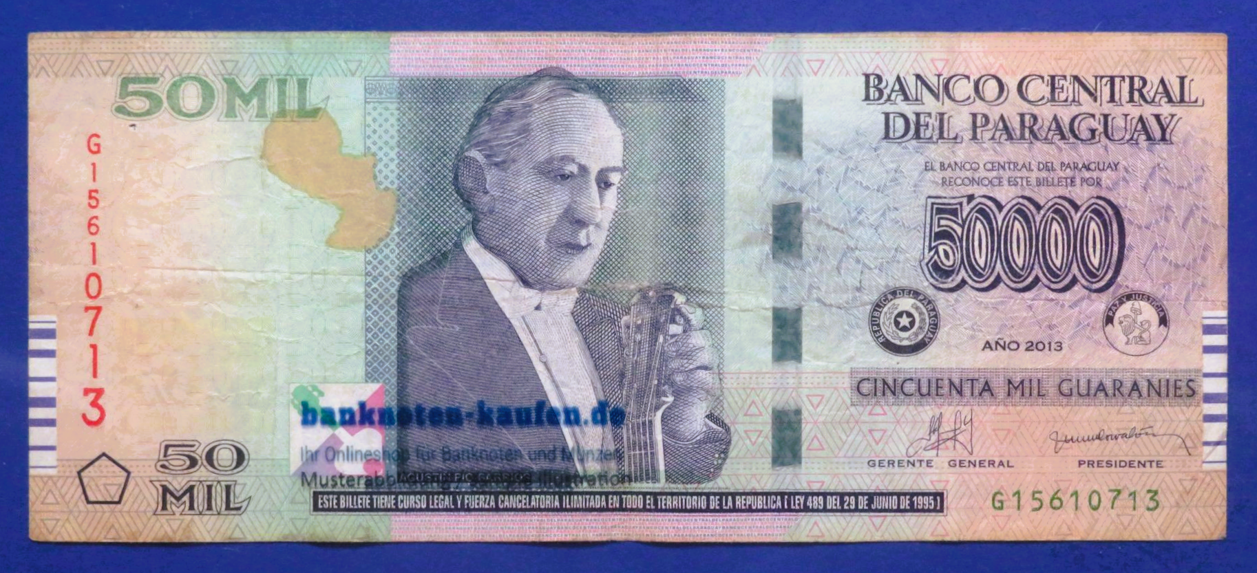 Paraguay - 50,000 Guaranies, 2013, circulated (USED / F), P-236