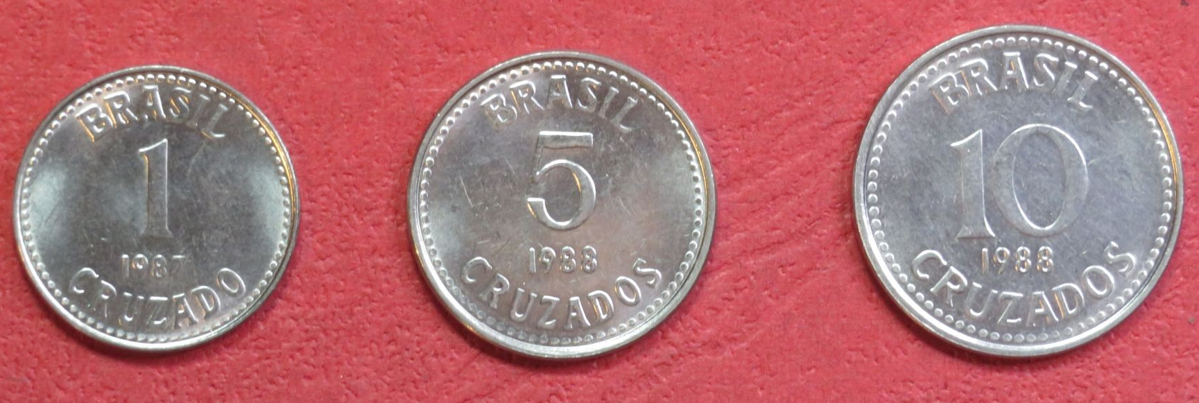 Brazil - Set 8: Lot of 3 coins, 1-10 Cruzados, 1986-1988, circulated (USED / vf) 