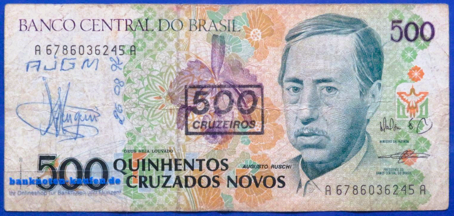 Brasilien, 500 Cruzeiros auf 500 Cruzados novos, ND (1990), gebraucht (USED / G), P-226b
