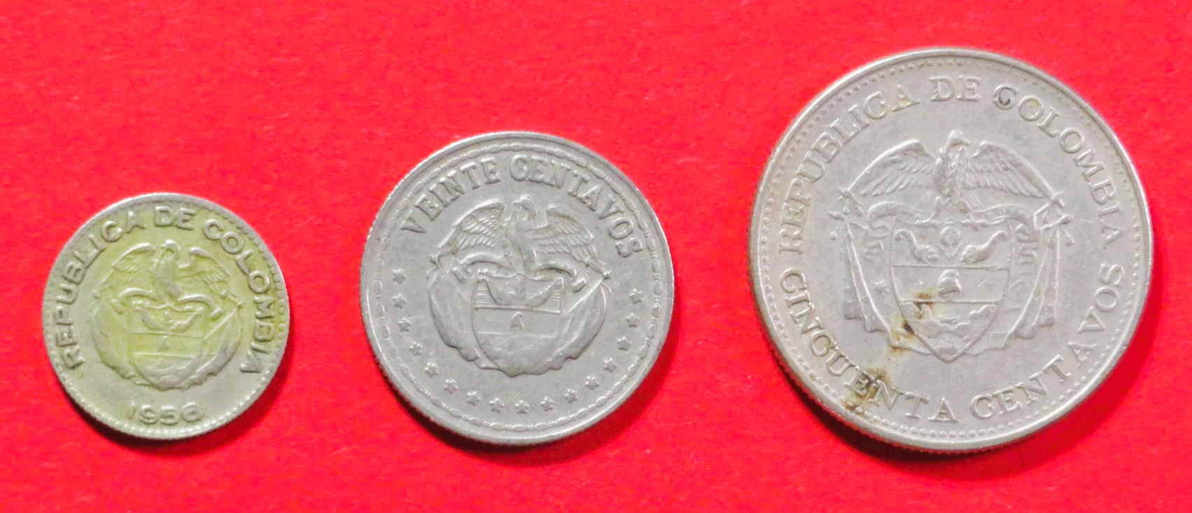 Kolumbien - Set 2:  10/20/50 Centavos, 1952-1966, gebraucht (used / ss), # 34/40/41