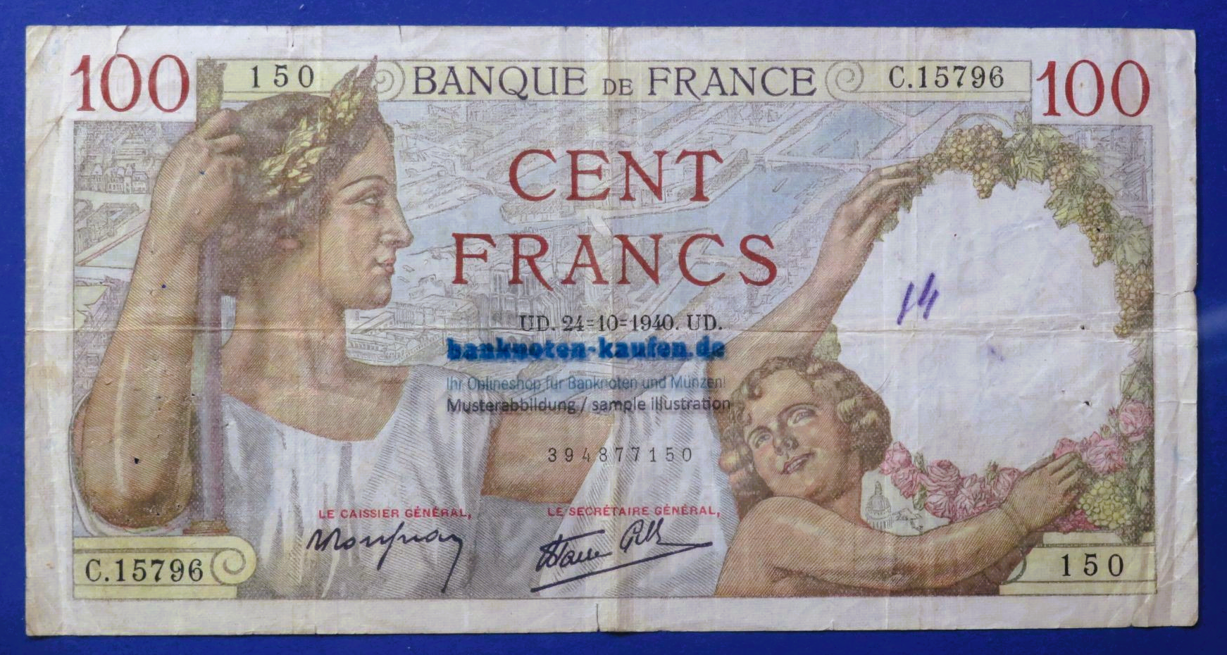France, 100 Francs, 1940, circulated (USED / F), P-94