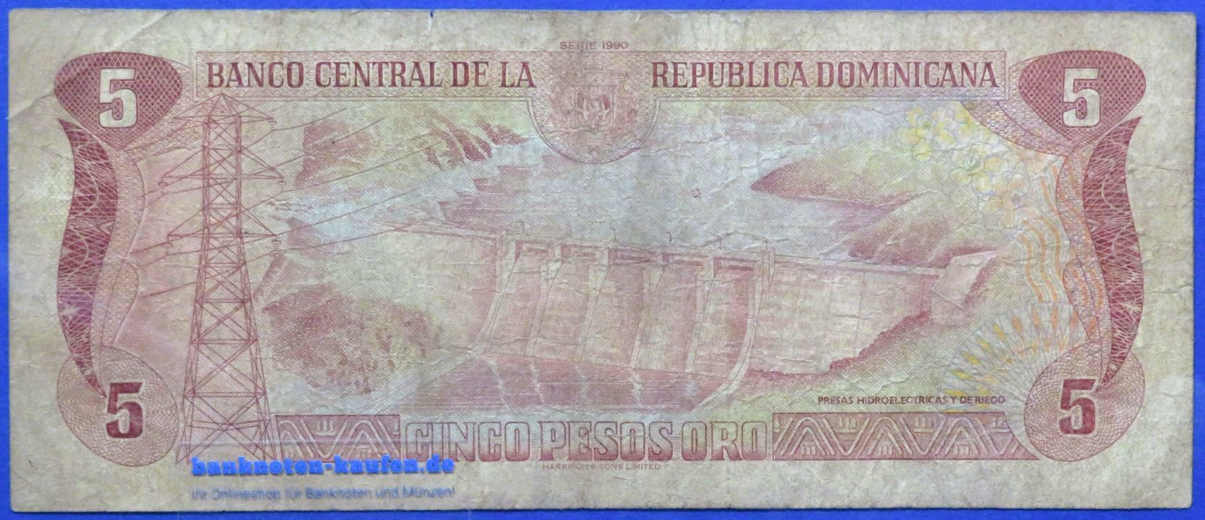 Dominikanische Republik, 5 Pesos oro, 1990, gebraucht (USED / VG), P-131