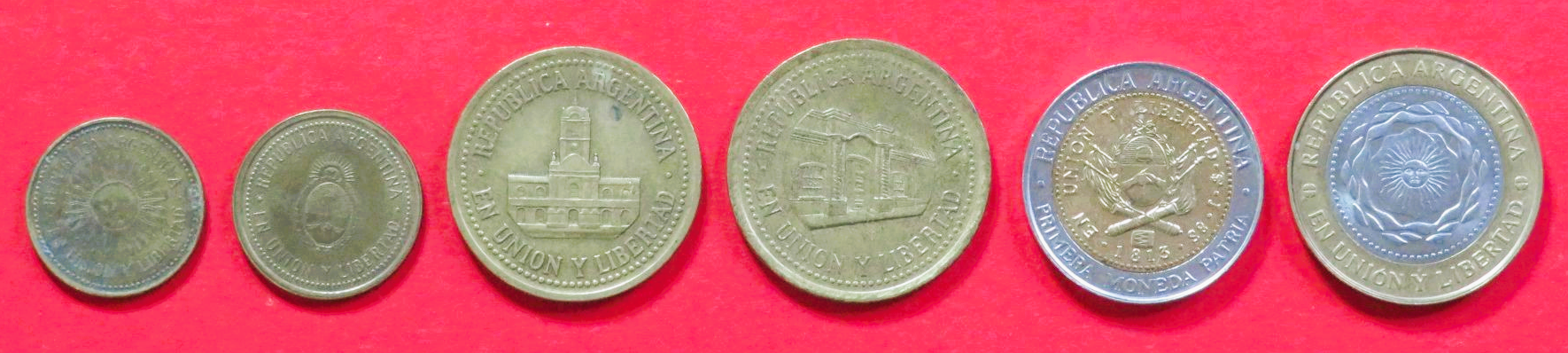 Argentina - Set 12:  5/10/25/50 Centavos + 1/2 Pesos, 1992+, circulated (used / vf), # 109-113, 176