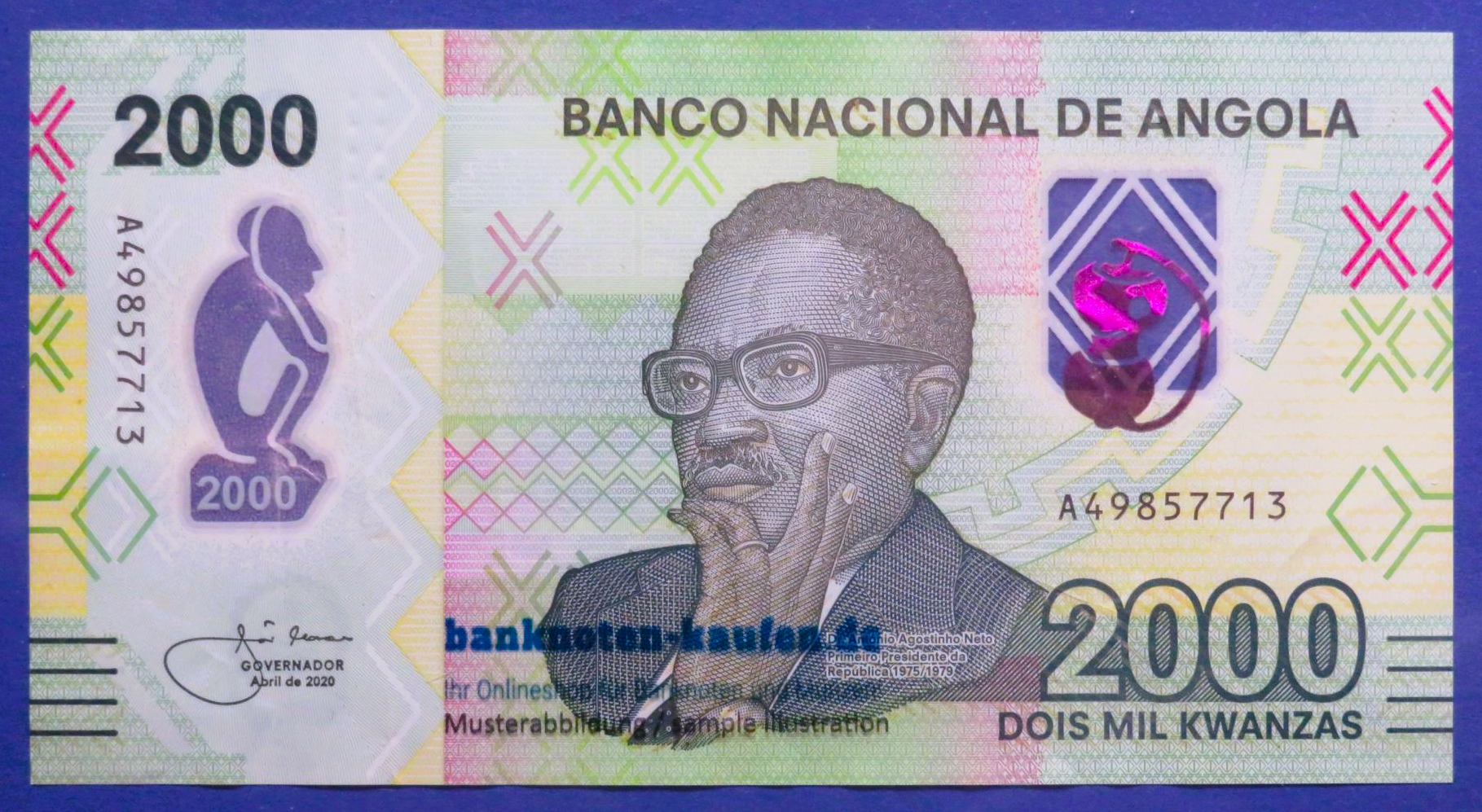 Angola, 2.000 Kwanzas, 2020, gebraucht (USED / VF), Polymer, P-163a