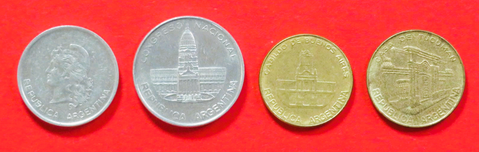 Argentina - Set 11:  50 Centavos + 1/5/10 Pesos, 1983-1985, circulated (used / vf), # 90-93