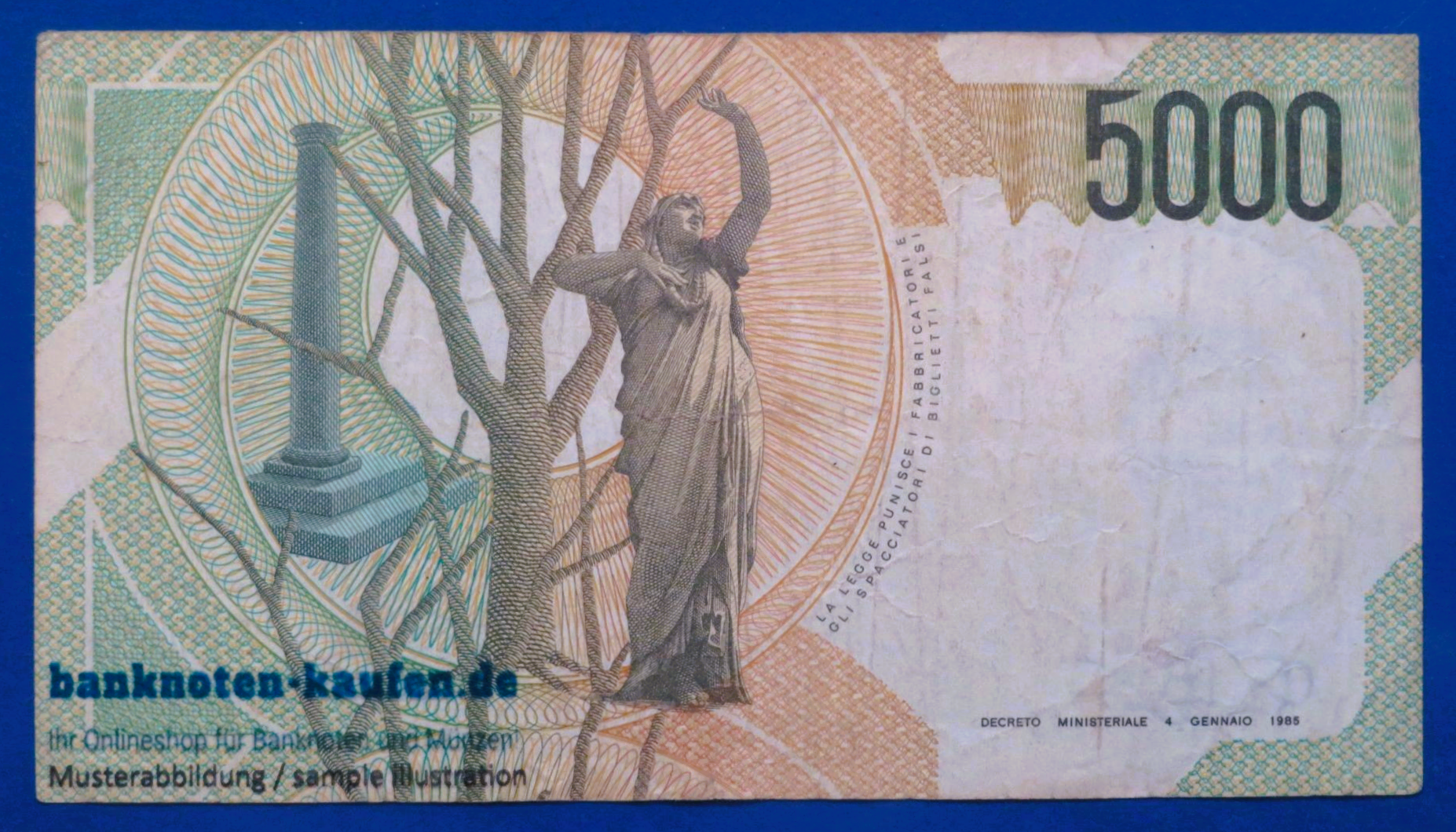 Italy - 5,000 Lire, 1985, circulated (USED / F), P-111c