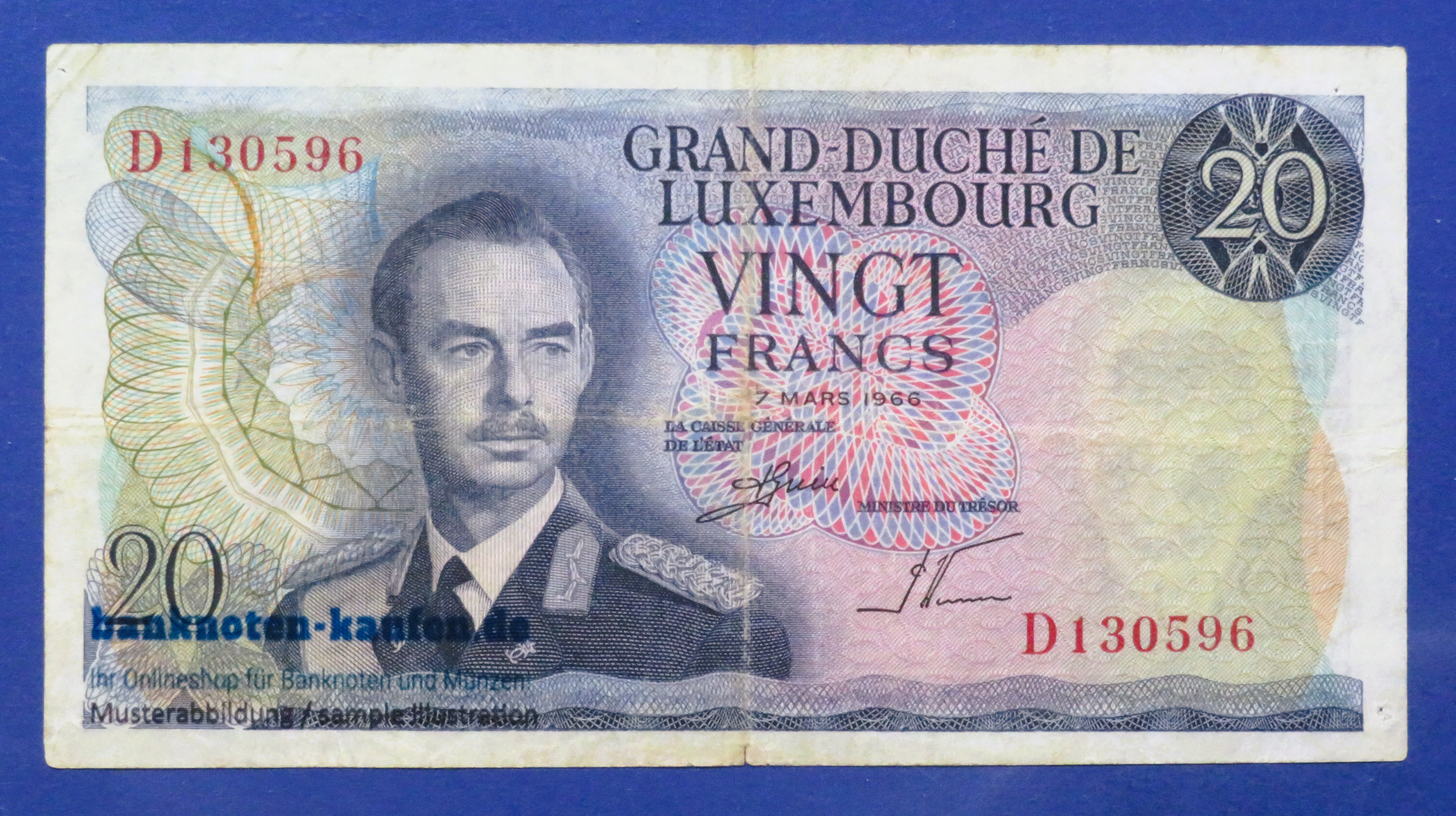 Luxemburg, 20 Francs, 1966, gebraucht  (USED / F+), P-54b