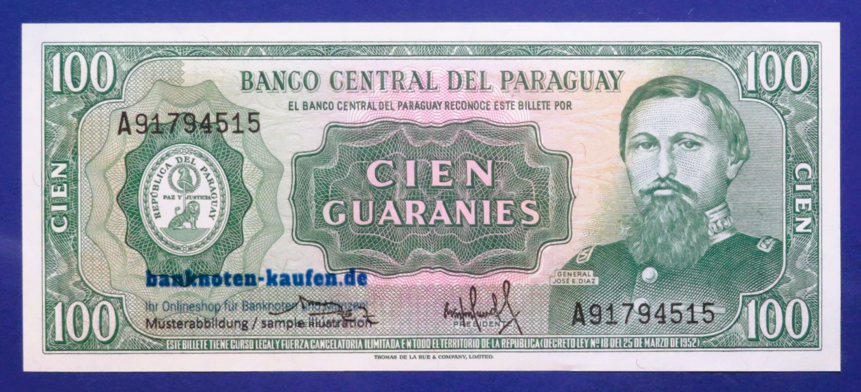 Paraguay, 100 Guaranies, L.1952 (1982), uncirculated (UNC), P-205