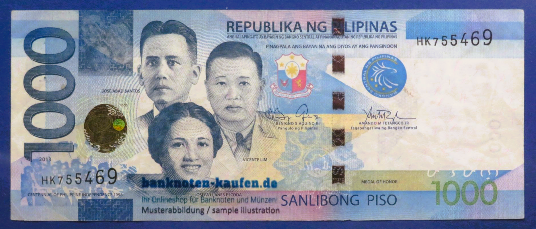 Philippines - 1,000 Piso, 2013, circulated (USED / VF), P-211a