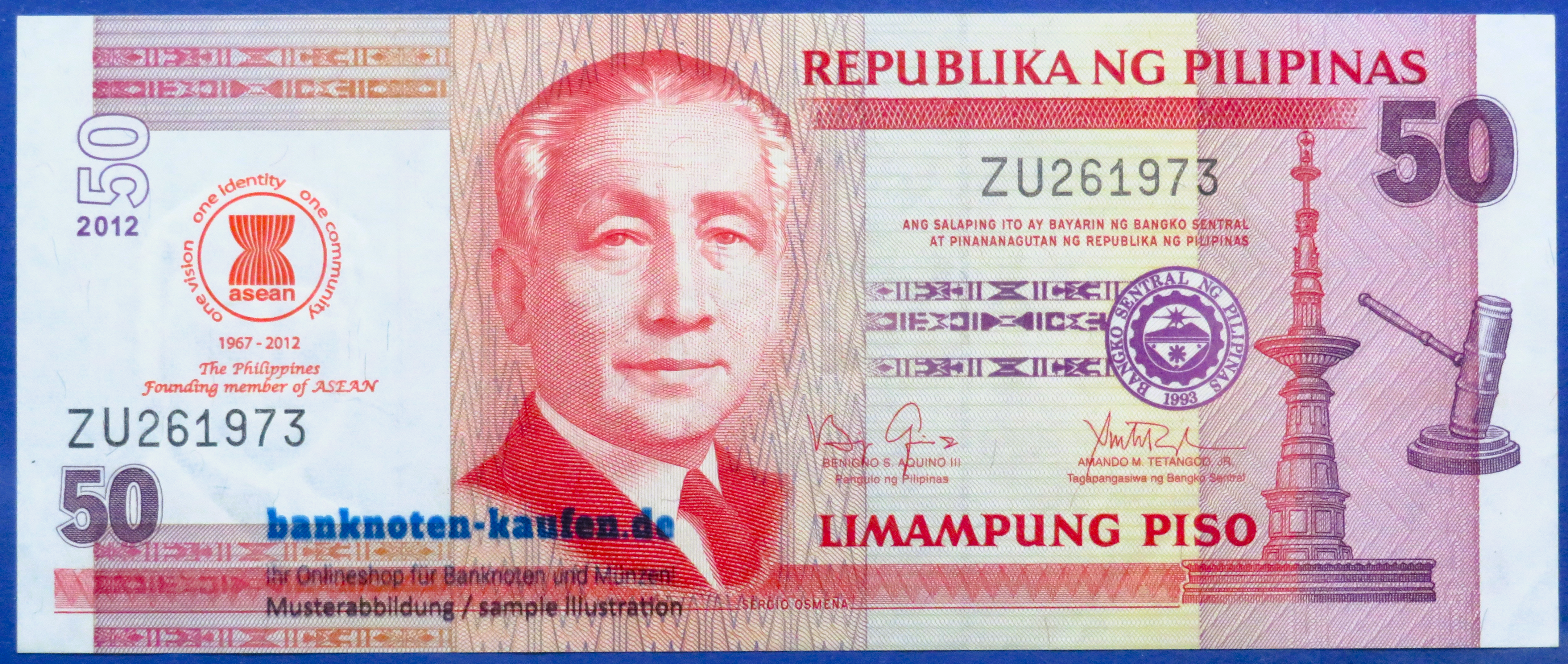 Philippinen, 50 Piso, 2012, vorzüglich (XF), Gedenkausgabe, P-211A