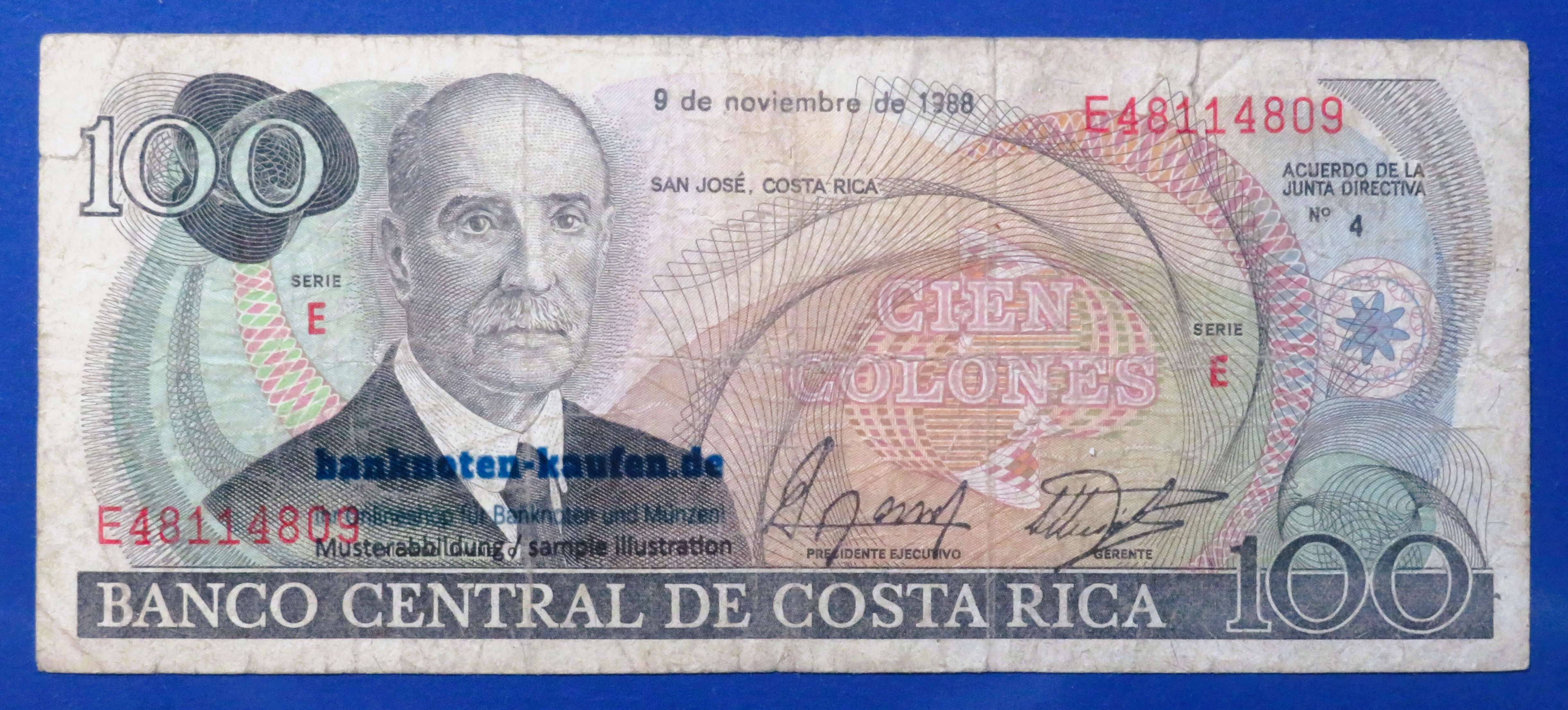 Costa Rica, 100 Colones, 1988, circulated (USED / F), P-248b