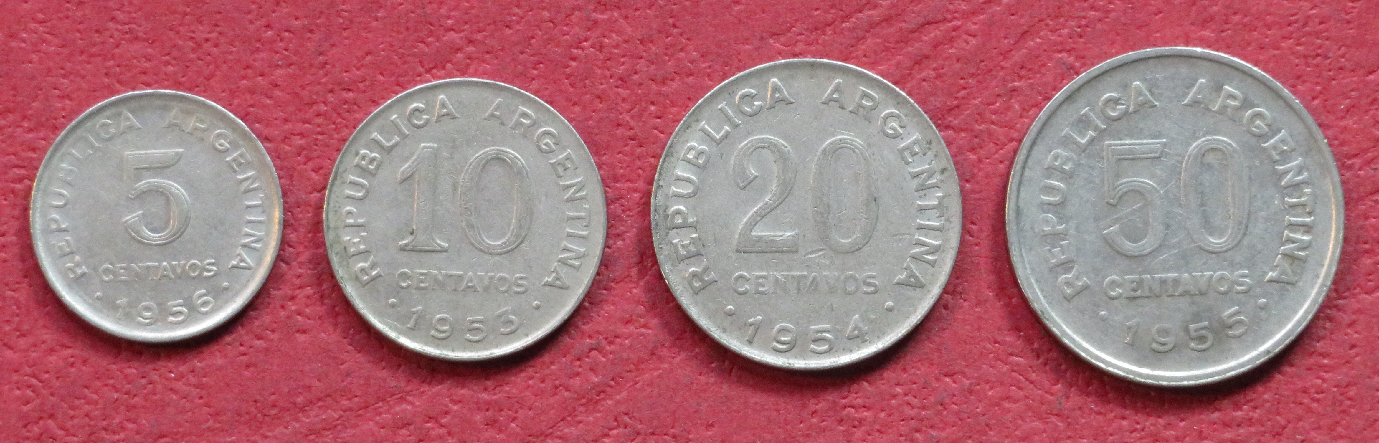 Argentinia - Set 1: Set of 4 coins, 0,05-0,5 Pesos, 1951-1956, USED