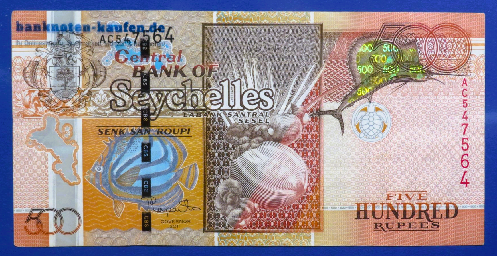 Seychellen, 500 Rupien, 2011, gebraucht (USED / VF), P-45