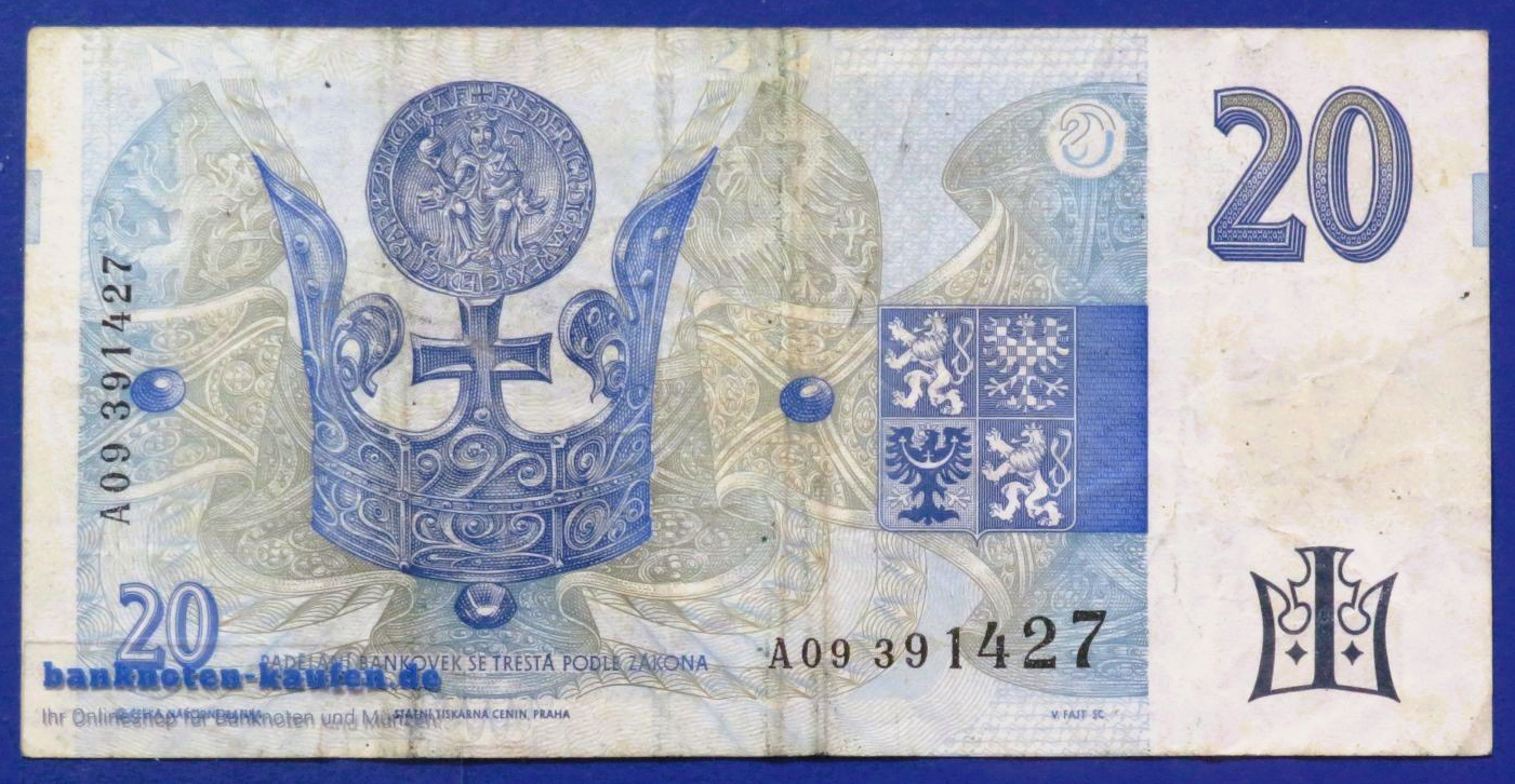 Tschechische Republik, 20 Korun, 1994,  gebraucht (USED / VF-), P-10a