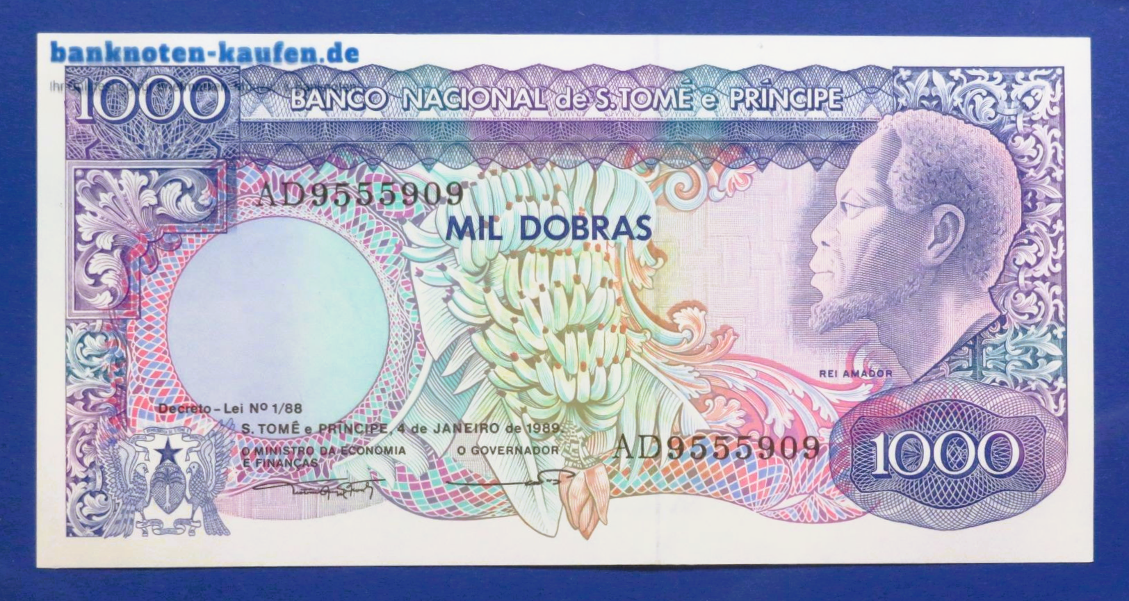 Saint Thomas & Prince - 1,000 Dobras, 1989, extremely fine (XF+), P-62