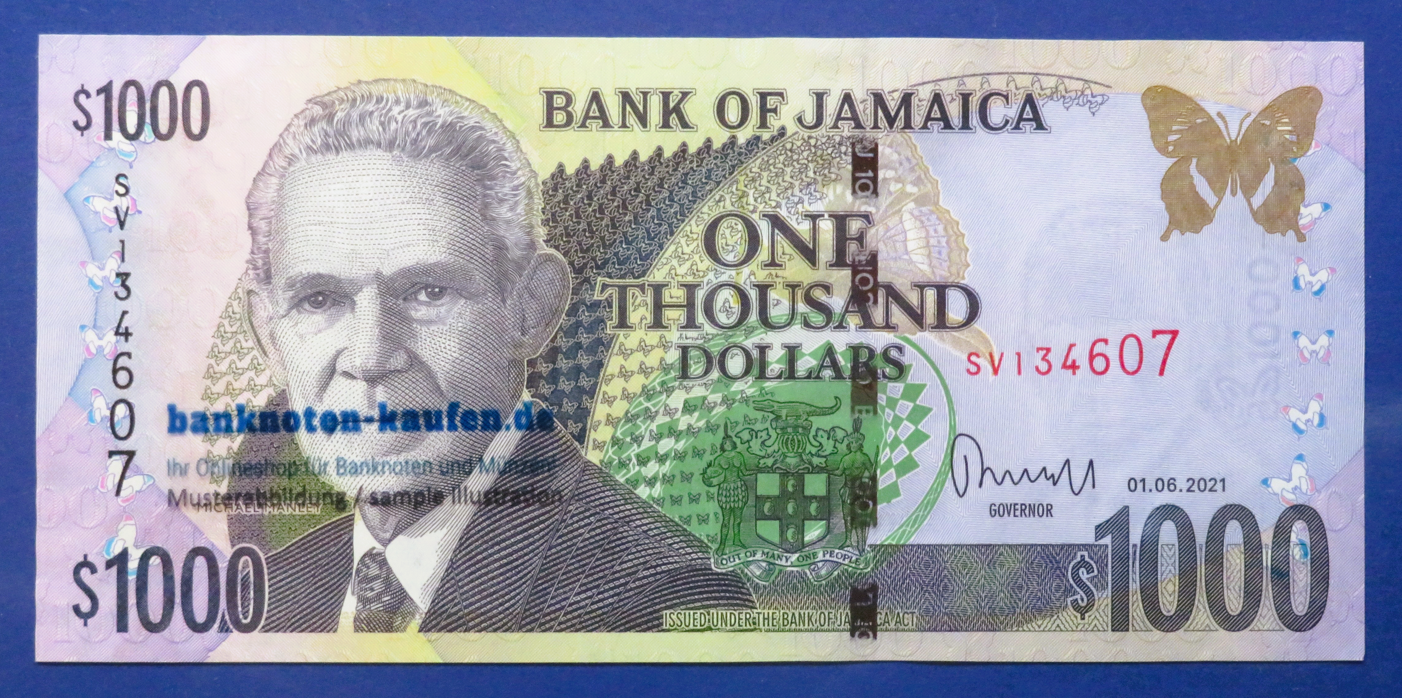 Jamaica - 1,000 Dollars, 2021, about uncirculated (AU), P-86 