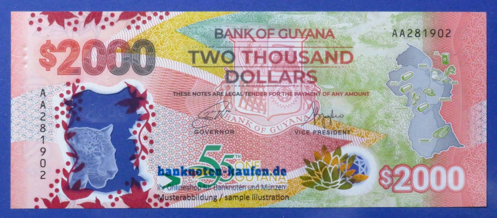 Guyana - 2,000 Dollars, 2021ND, uncirculated (UNC), Polymer, Commemorative issue