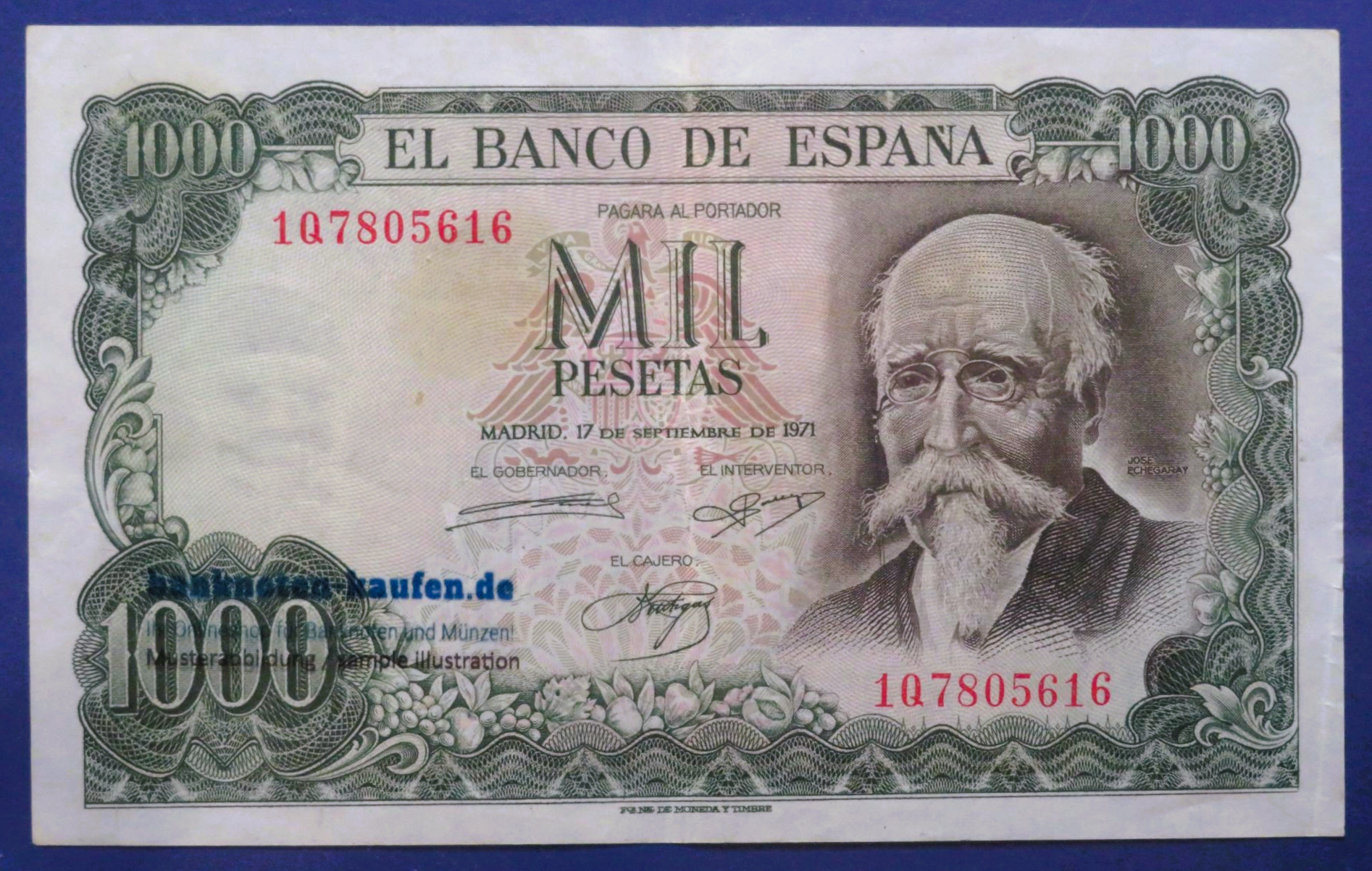 Spain - 1,000 Pesetas, 1971, circulated (USED / VF+), P-154