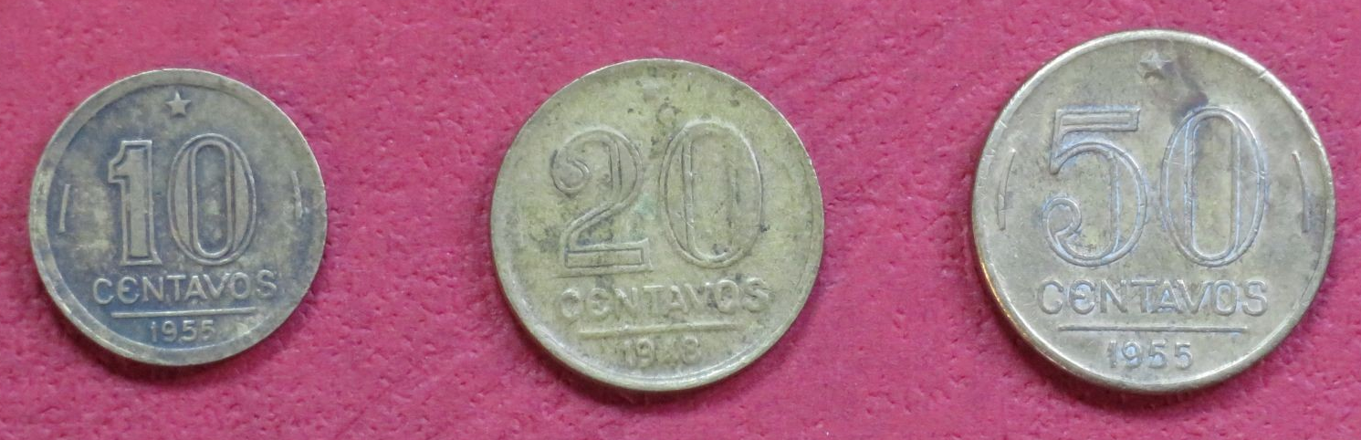 Brazil - Set 1: Lot of 3 coins, 10,20,50 Centavos, 1947-1957, circulated (USED / vf) 