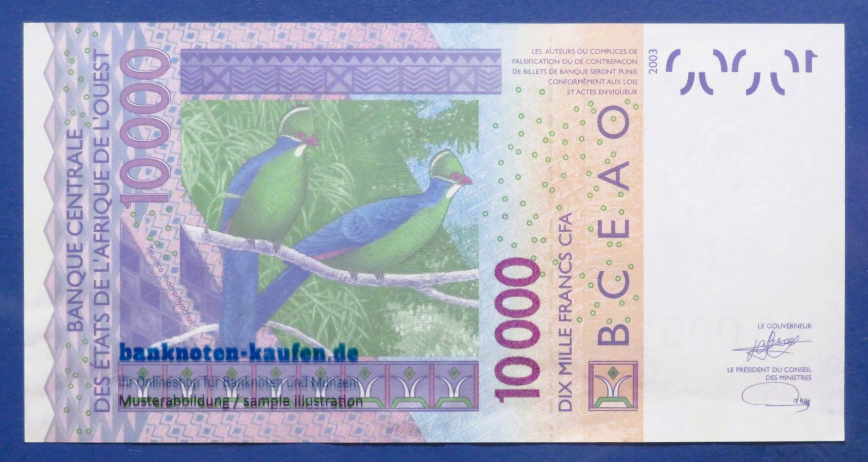 West African States - 10,000 Francs, 2003, extremely fine (XF), P-118A