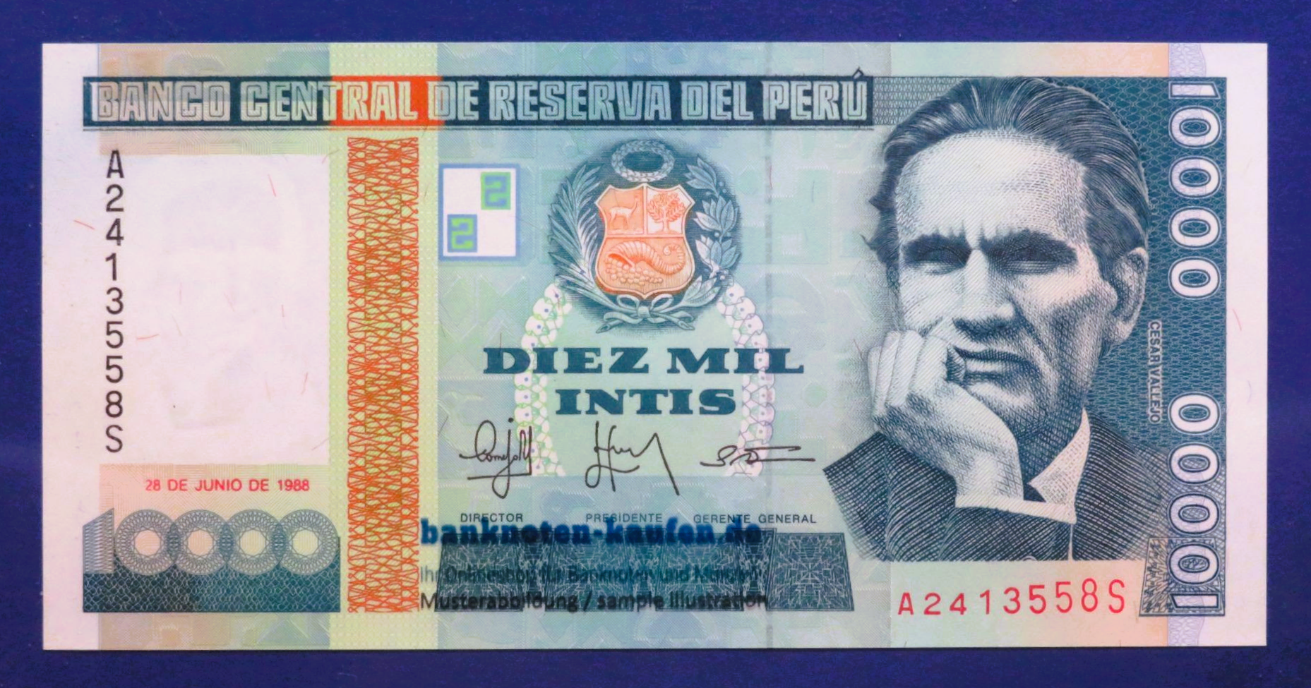Peru - 10,000 Intis, 1988, uncirculated (UNC), P-140