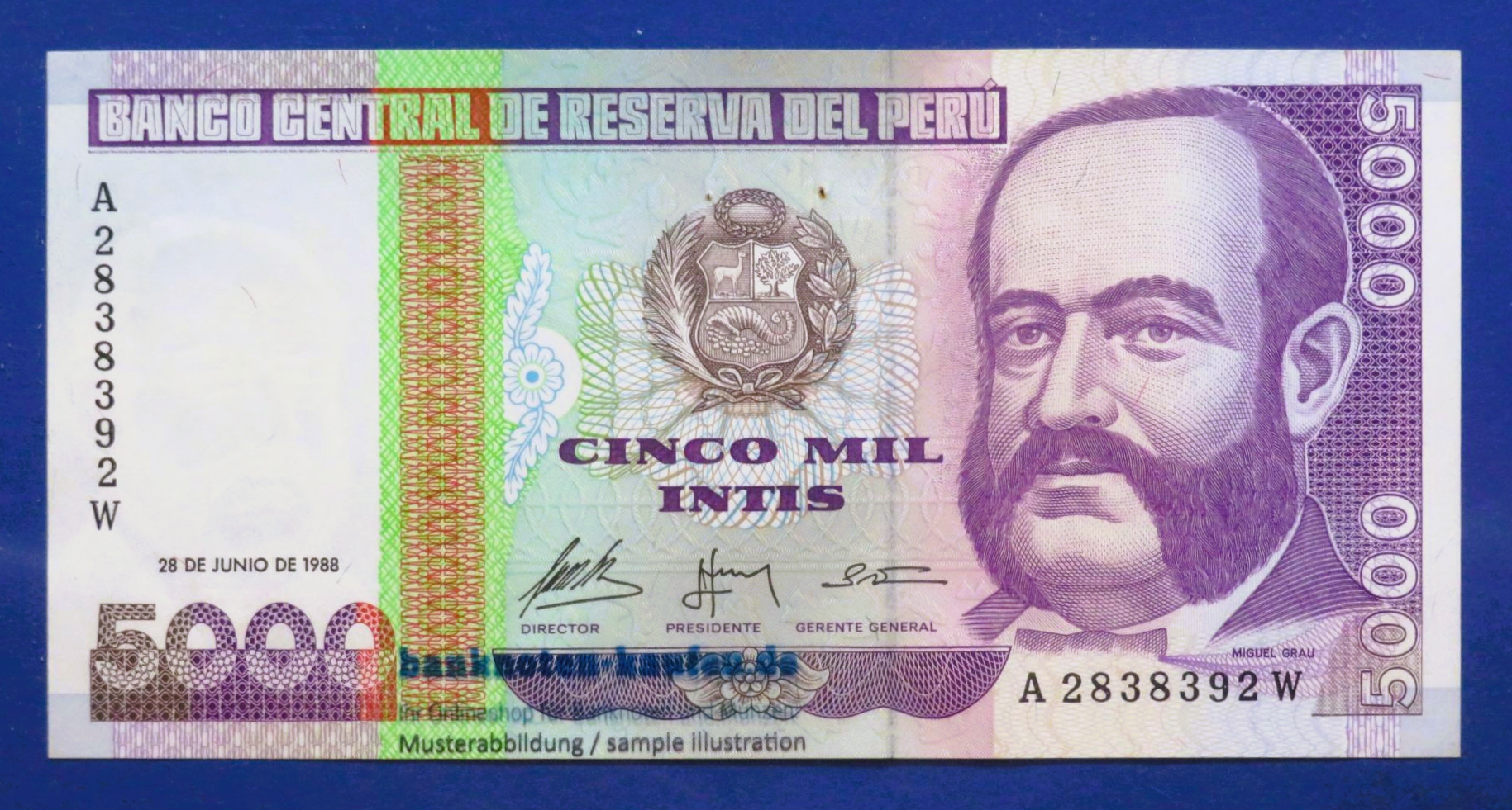 Peru - 5,000 Intis, 1988, about uncirculated (AU), P-137
