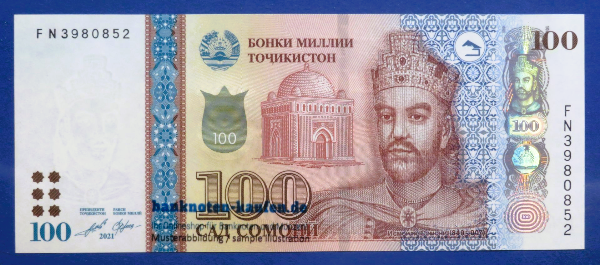 Tajikistan, 100 Somoni, 2021, uncirculated (UNC), P-28a
